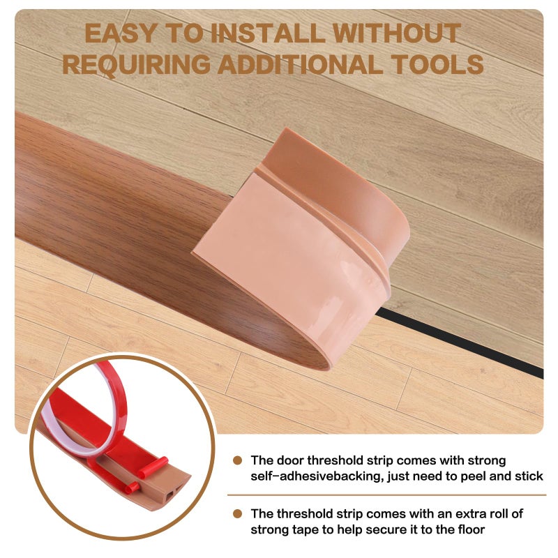 DBHXXMB-HH Floor Transition Strip Vinyl Door Threshold Ramp Self Adhesive Carpet Edging Strip Doorway Edge Trim, Overlap Edge Reducer for Laminate Carpet, Floor, Tile (Orange Oak, 2/5"" to 3/5"", 3.3Ft) - Image 2